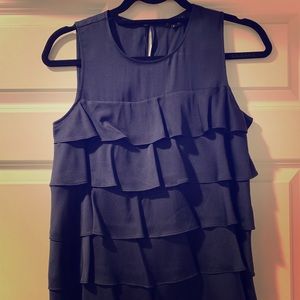 Ruffled Navy Blue Theory Tank